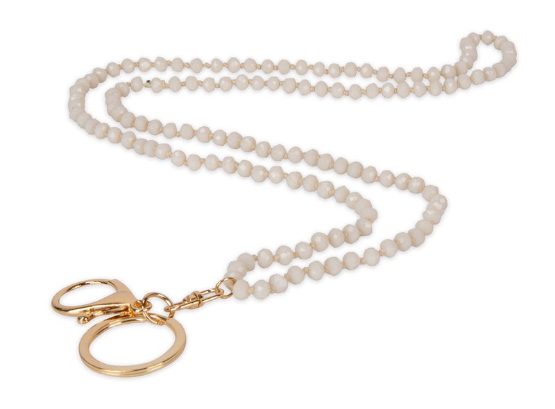 SPUNKYsoul Pretty Cute Colored Lanyard Necklace for id badge key keychain with Beads for Women (Creme) - Image 1
